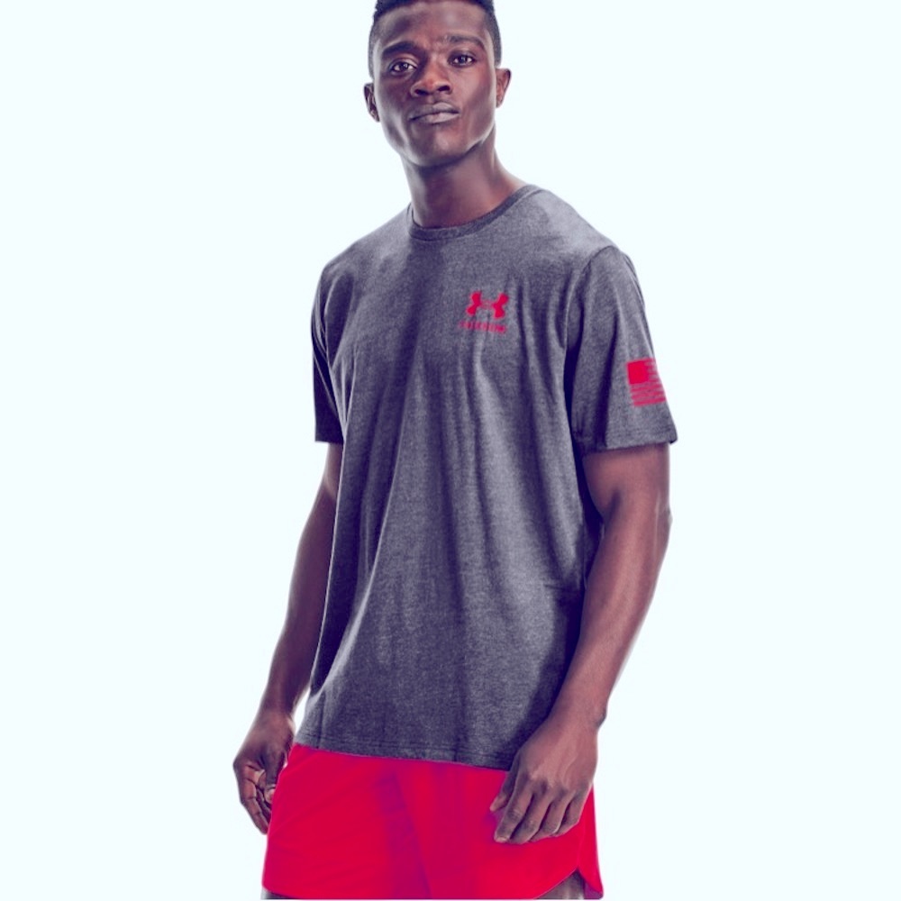 Men’s Under Armour Freedom Flag Gray and Ted Short Sleeve T shirt 3XL Loose